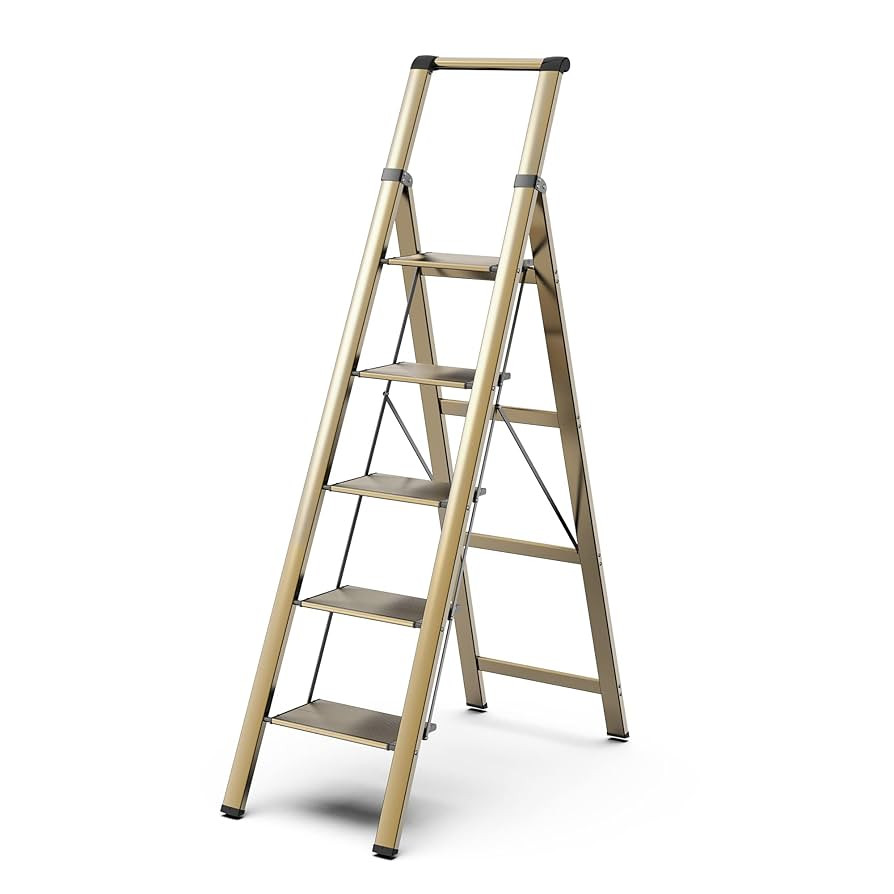 GameGem 5 Step Ladder for 10 Feet High Ceiling, Lightweight Aluminum Folding Step Stool with Conv... | Amazon (US)