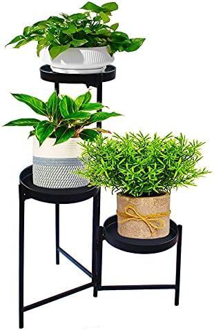 Amazon.com : 3 Pot Metal Plant Stand - Indoor Outdoor Flower Holder Adjustable Corner Display Rac... | Amazon (US)