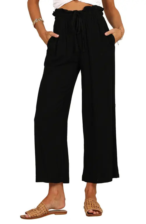 Petal & Pup Hawthorne Linen Blend Wide Leg Crop Pants in Black at Nordstrom, Size 8 | Nordstrom