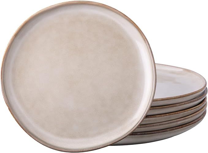 AmorArc Ceramic Plates Set of 6, 8.5 Inch Handmade Reactive Glaze Stoneware Plates set for Dessert, Salad, Appetizer, Small Dinner Plates, Microwave & Dishwasher Safe, Scratch Resistant-Cappuccino | Amazon (US)