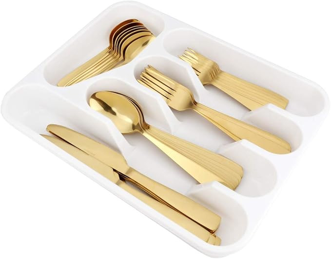 Moxinox 40-Piece Gold Silverware Flatware Set with Cutlery Drawer Organizer, Camping Stainless St... | Amazon (US)