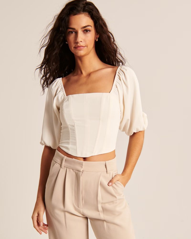 Puff Sleeve Corset Squareneck Top | Abercrombie & Fitch (US)