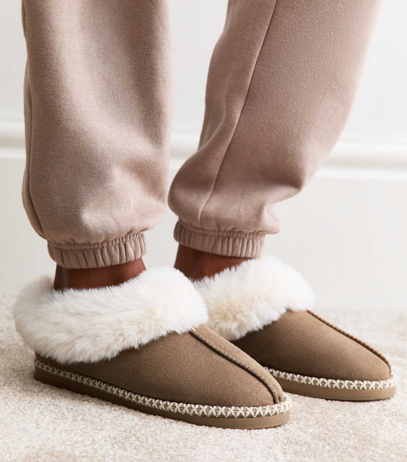 Camel Faux Suede and Faux Fur Trim Slipper Boots | New Look | New Look (UK)