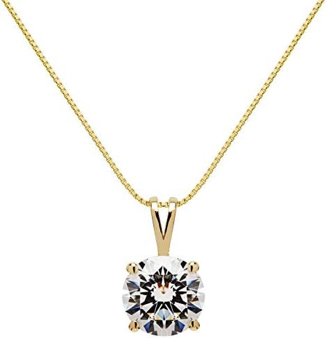 Amazon Collection 14k Gold Cubic Zirconia Solitaire Pendant Necklace, 18" | Amazon (US)