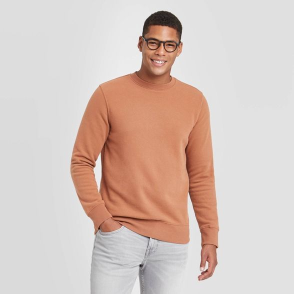Men's Regular Fit Crew Fleece Sweatshirt - Goodfellow & Co™ Brown | Target