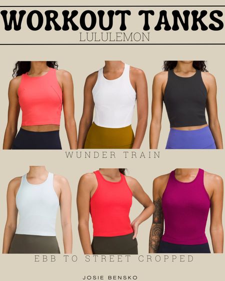 These are my favorite tanks I wear to workout! I wear a 6 in both styles. 

Lululemon, Wunder Train Tank, Ebb to Street