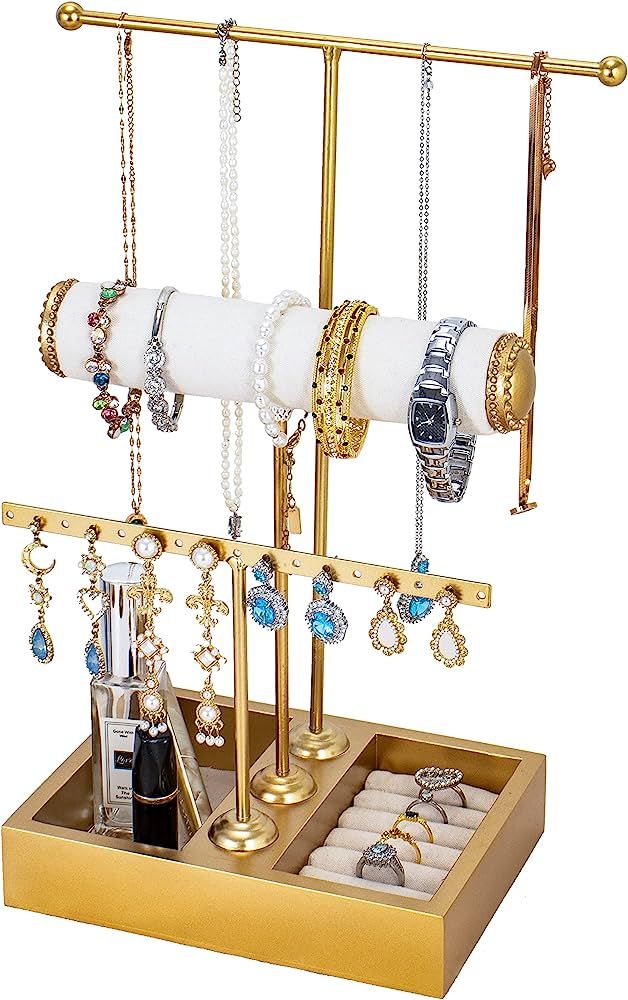 MingsunTan Jewelry Organizer 3tiers Necklace Holder Stand For Bracelet Earrings & Ring Jewelry Holde | Amazon (US)
