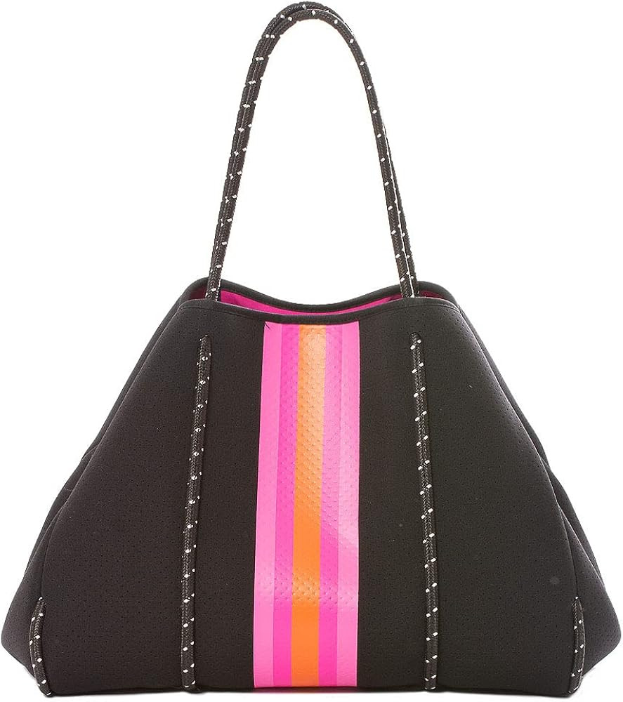 Haute Shore - Greyson Rave Neoprene Tote Bag w/Zipper Wristlet Inside, Black W/Hot Pink Orange | Amazon (US)