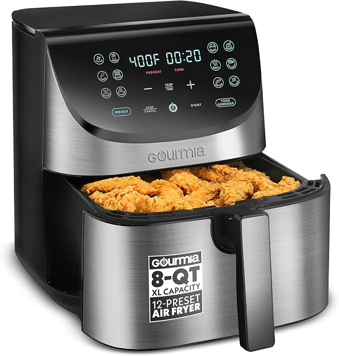 Gourmia Air Fryer - 8 Qt Extra Large Capacity, FryForce360º, Digital Display with 12 Presets, Ro... | Amazon (US)