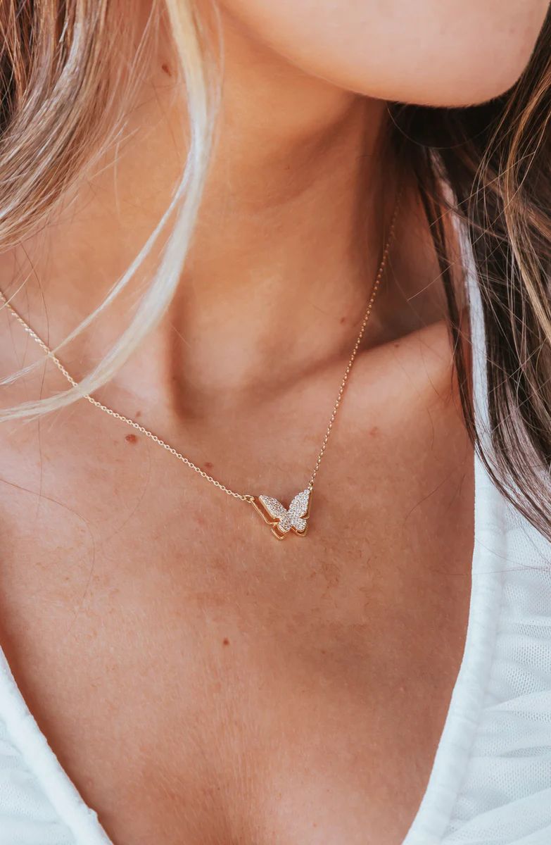 Fluttering Wings Gold Embellished Butterfly Necklace | Apricot Lane Boutique