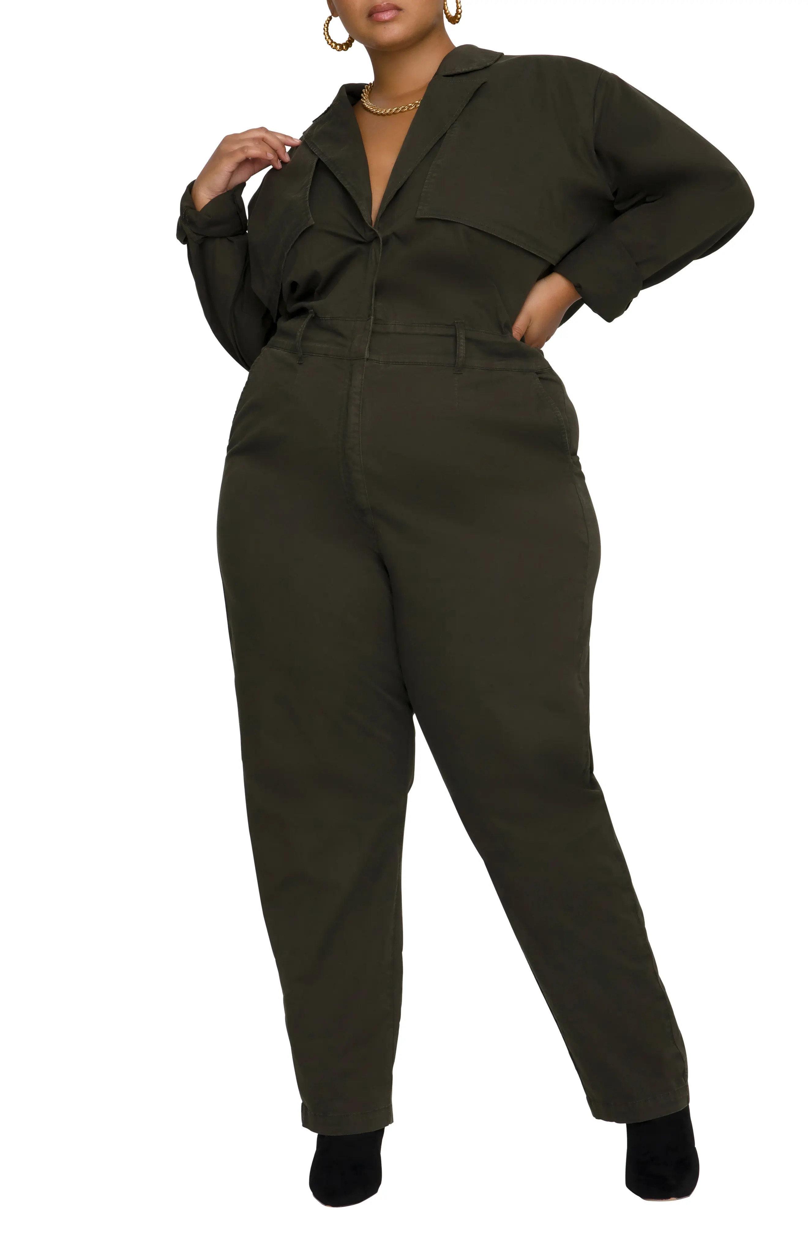 Good American Long Sleeve Trench Jumpsuit, Size 5 in Hunter at Nordstrom | Nordstrom