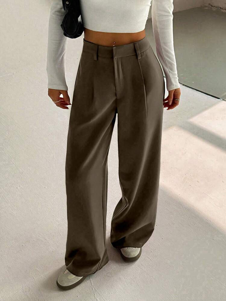 FavEase Women's Premium High-Waist Elegant Slimming Wide Leg Pants Fall Cloth For Women | SHEIN