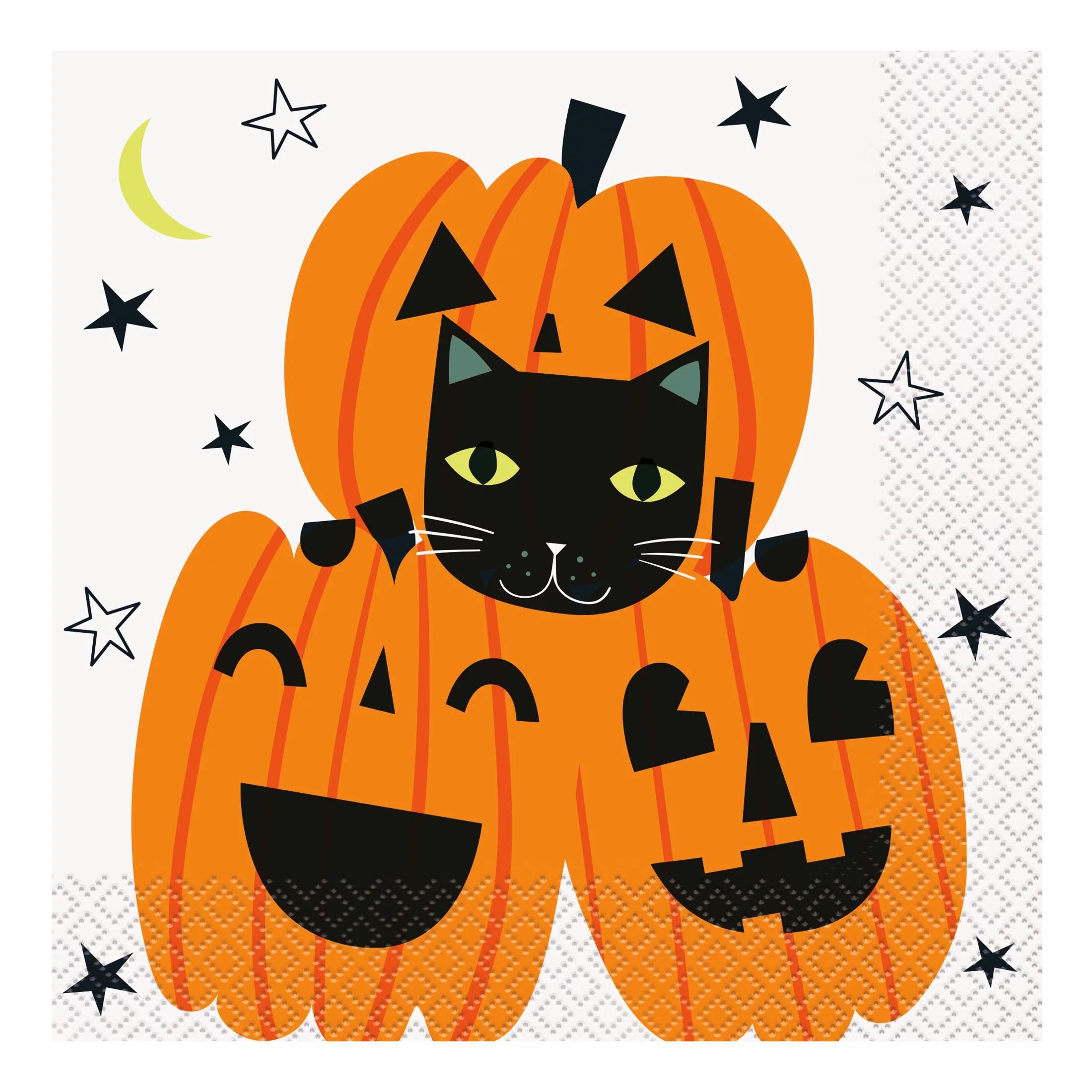 Halloween Cat & Pumpkins Multicolor Luncheon Napkins, 6.5", 45 Count, by Way To Celebrate | Walmart (US)