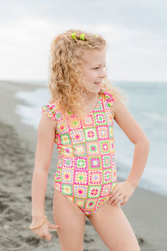 Kid's Beach Vibes Only In Cabo Crochet One Piece Swimsuit | Pink Lily