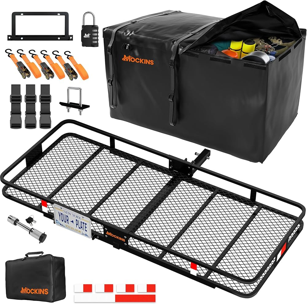 Mockins XXL 70"x30"x6" Folding Trailer Hitch Cargo Carrier Set w/License Plate Bracket | 500 Lbs ... | Amazon (US)
