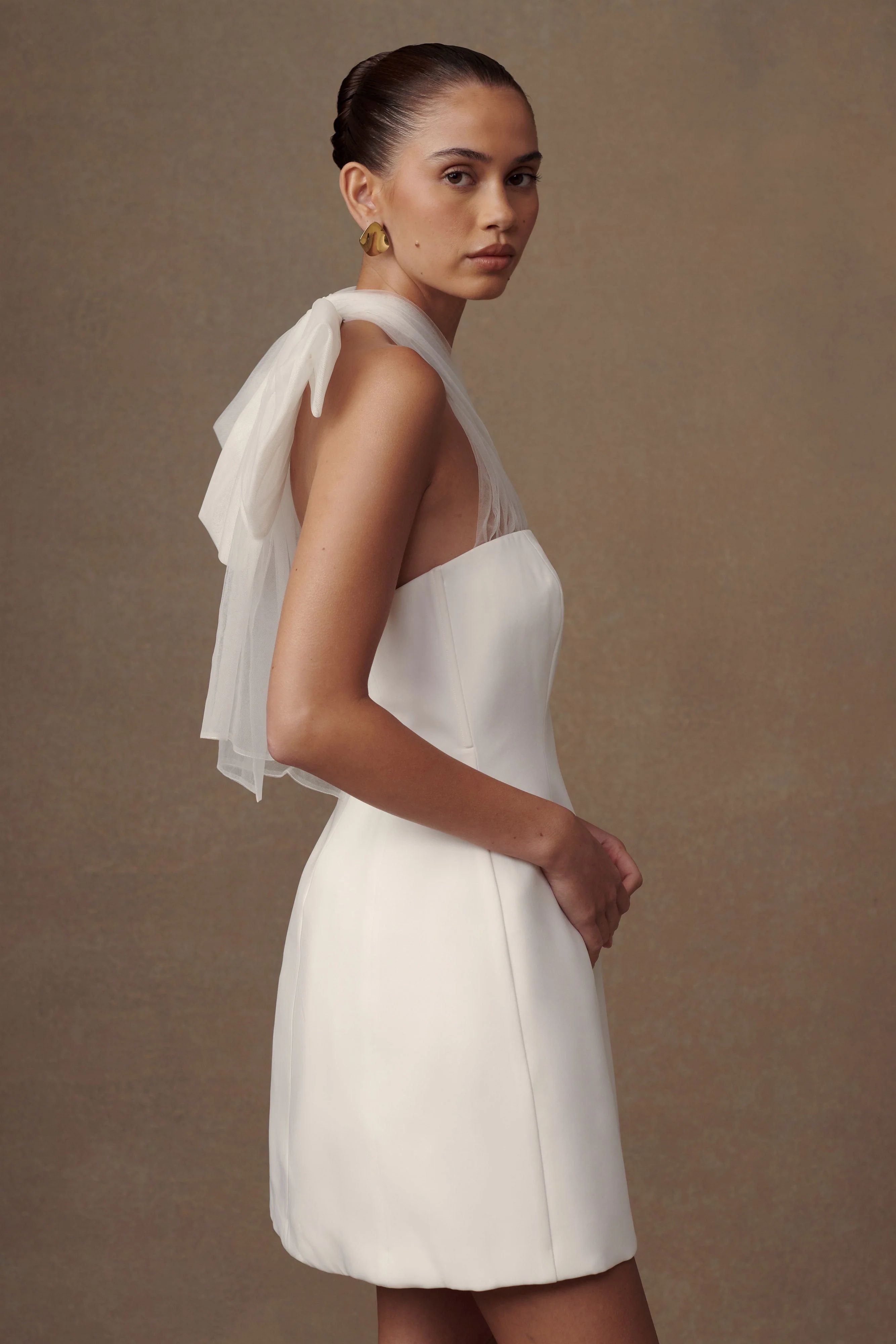 Maryam Tulle Bow Mini Dress - White | MESHKI US