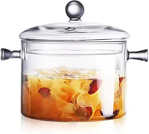 Glass Saucepan with Cover, 1.5L/50 FL OZ Heat-resistant Glass Stovetop Pot and Pan with Lid, The ... | Amazon (US)