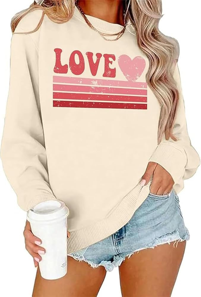 kfulemai Womens Valentines Sweatshirt Funny Love Heart Long Sleeve Graphic Shirt Casual Pullover ... | Amazon (US)