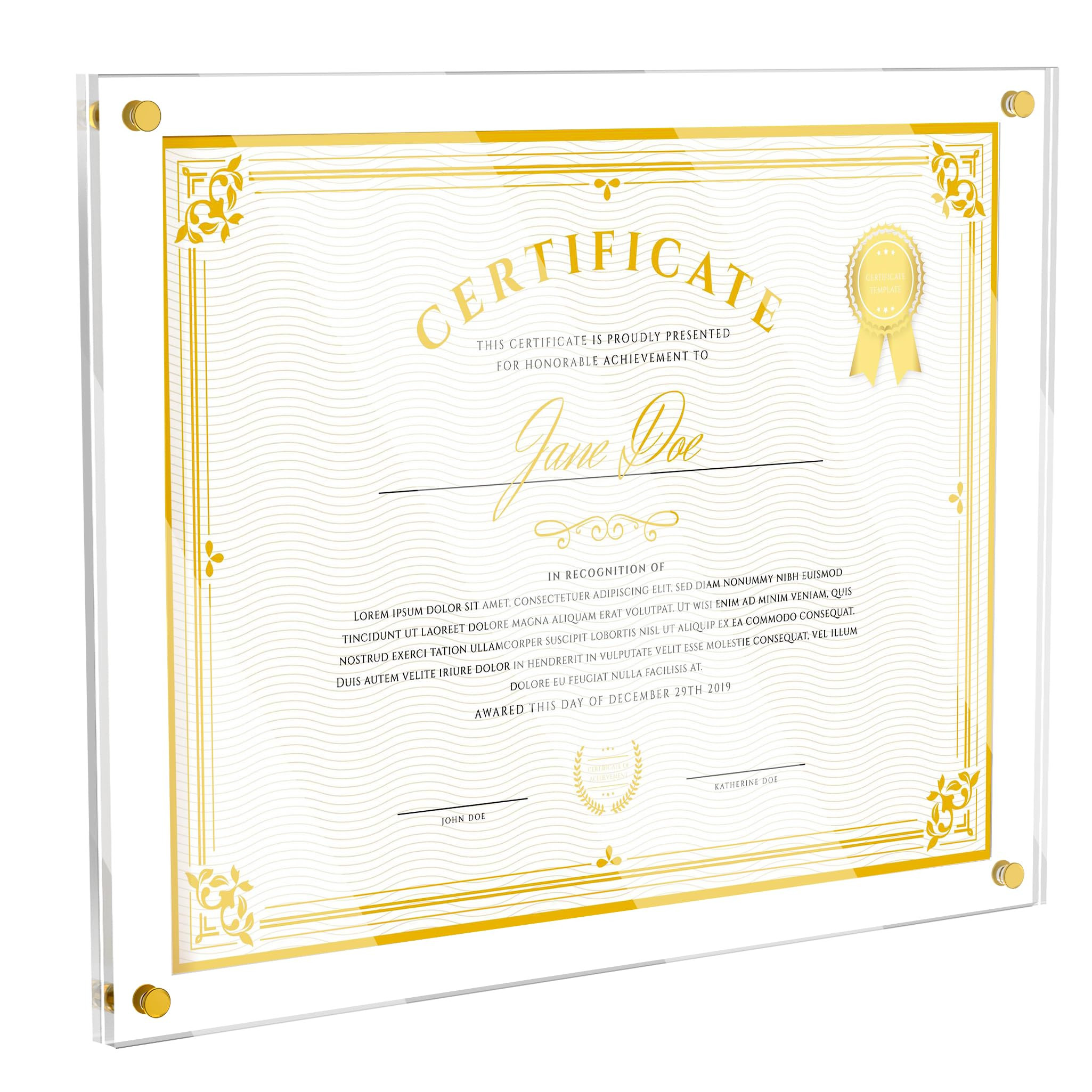 11X14 Acrylic Picture Frame for Wall, Clear Diploma Frame, No Drill Floating Frameless Photo Frame for Diploma Certificate Degree Document & Artworks Display, Graduation Gift for Students (1 Pack, Straight edge) | Amazon (US)