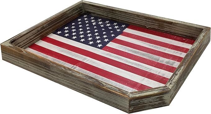 MyGift American Flag Design Serving Tray - Rustic Torched Wood Decorative Display Ottoman Coffee ... | Amazon (US)