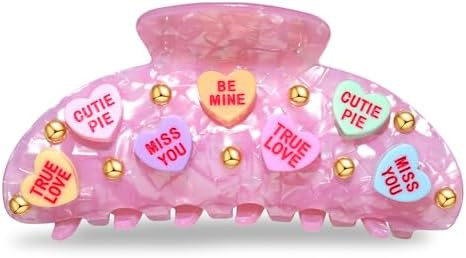 Valentine’s Day Hair Claw Clips for Women, Large Conversation Heart Hair Clips Nonslip Pink Lov... | Amazon (US)