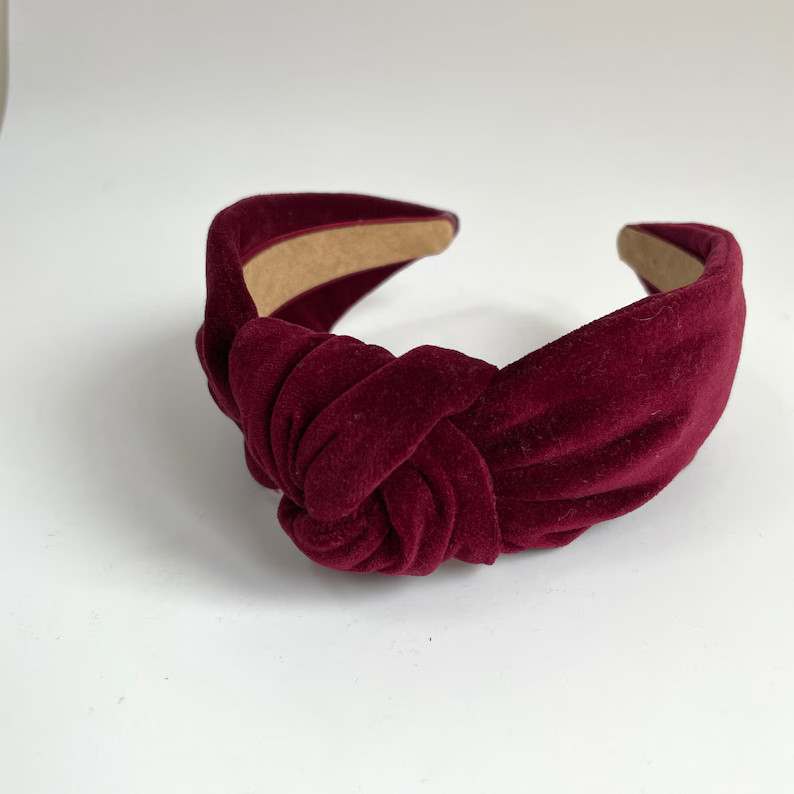 Handmade Burgundy Velvet Luxury Hairband Headband - Knotted Turban Wide Fabric Alice Band Hair De... | Etsy (US)