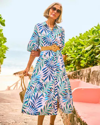 Women's Palm Cotton-Rayon Shirtdress in Blue | Chico's | Chico's