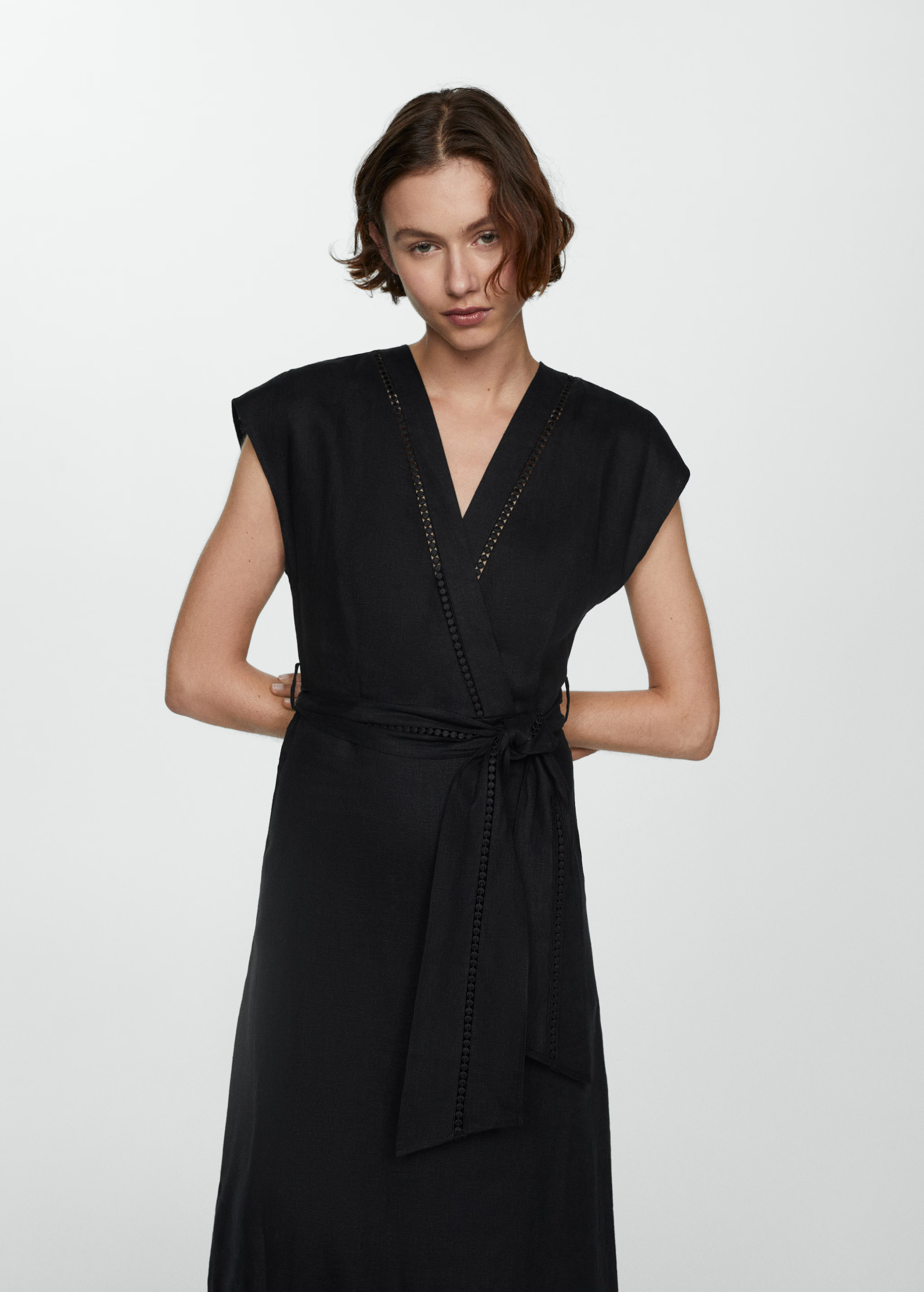 100% linen bow dress - Woman | MANGO United Kingdom | MANGO (UK)