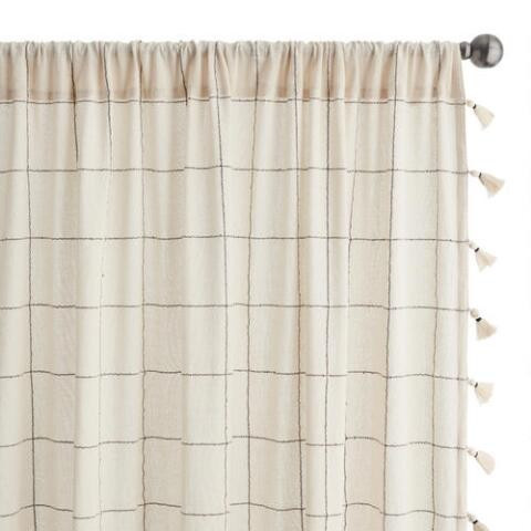 Ivory And Charcoal Madras Sleeve Top Curtains Set Of 2 | World Market