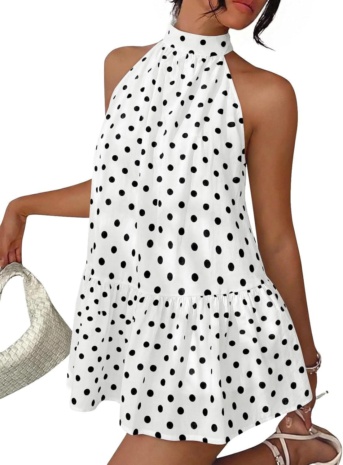LILLUSORY Women Halter Polka Dot Babydoll Summer Mini Dresses | Amazon (US)