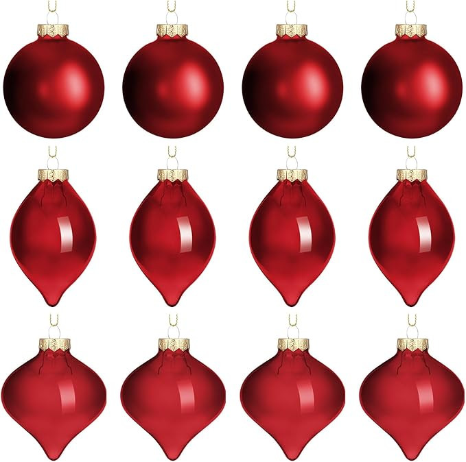 Zomiboo 12 Pcs Burgundy Red Glass Christmas Ball Ornaments Set 3.15" Hanging Shatterproof Glass B... | Amazon (US)