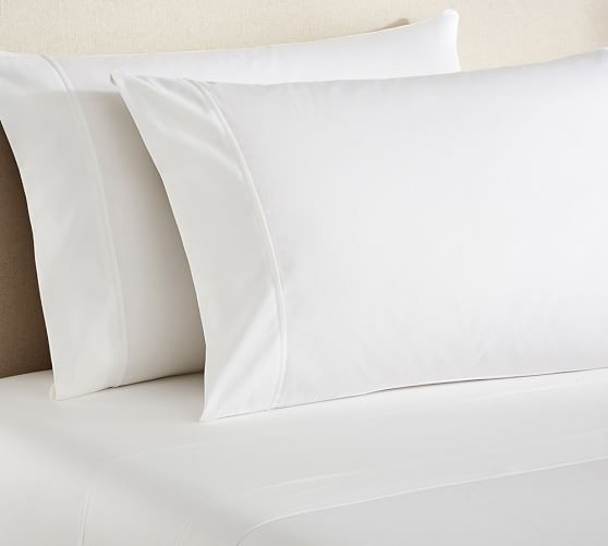 PB Essential 300-Thread-Count Flat Sateen Sheet, Queen, White | Pottery Barn (US)