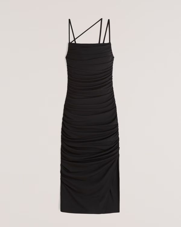 Asymmetrical Strappy Ruched Midi Dress | Abercrombie & Fitch (US)