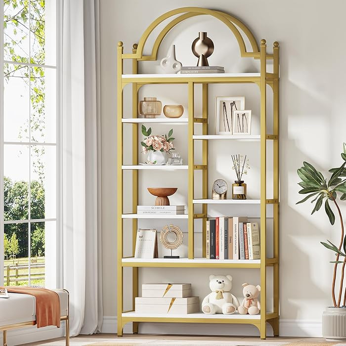 71 inch Tall Gold Bookshelf, 8-Tier Modern Arched Etagere Bookcase, Open Display Storage Shelf fo... | Amazon (US)