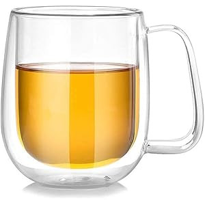 HKKAIS 8.5OZ Glass Coffee Mug, Double Walled Tea Cups, Clear Borosilicate Glass Mug for Latte, Cappu | Amazon (US)