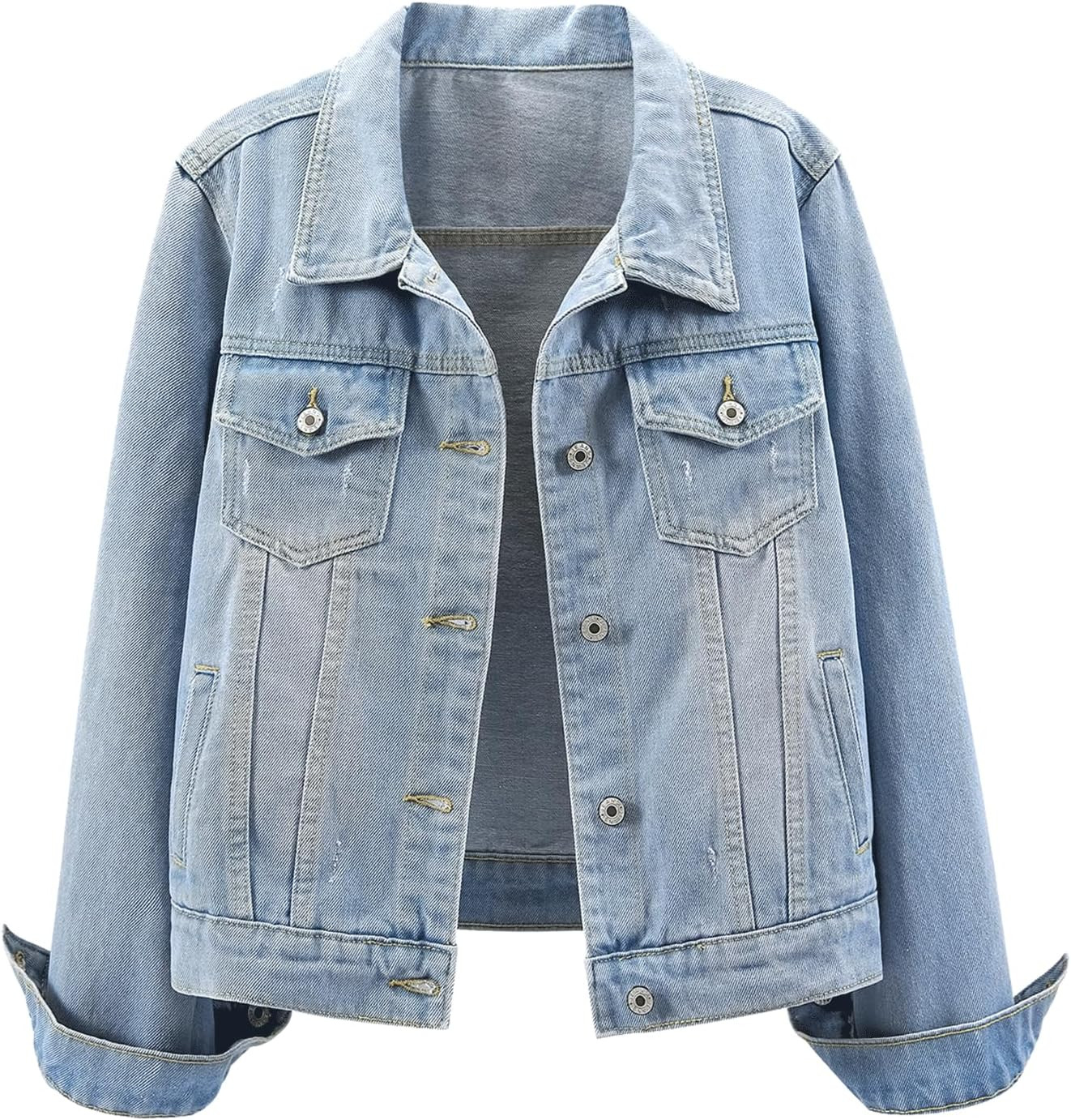 Womens Oversized Denim Distressed Ripped Jean Jacket | Amazon (US)