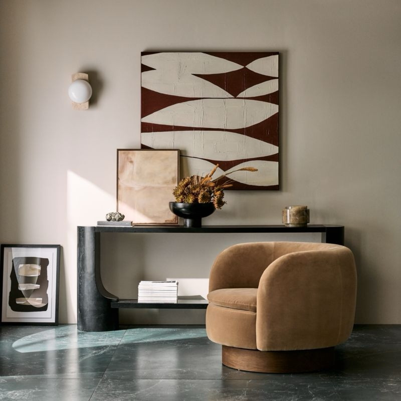 Velvet Swivel Chair by CB2 & coffee table 

Mid century inspired CB2 exclusive swivel chair. 

Marble coffee table with rich and expressive veining. Each piece is one of a kind. 

Best Sellers at CB2

#CB2 

#LTKU #LTKHome #LTKmomlife