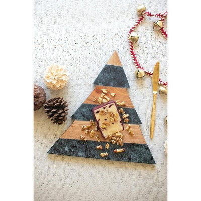 Kalalou Green Marble and Acacia Wood Christmas Tree Cutting Board – Festive Serveware | Target