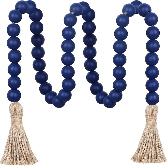 Meplait 39in Wood Bead Garland, Farmhouse Beads with Tassels, Navy Blue | Amazon (US)