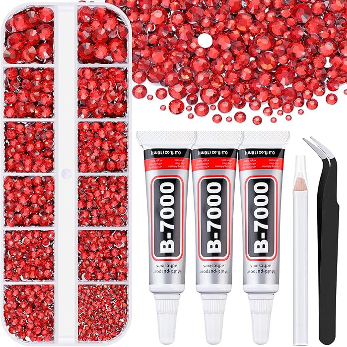 6000Pcs Resin Rhinestones for Bedazzling with 3Pcs B7000 Jewelry Glue, 1 Box Red Flatback Rhinest... | Amazon (US)