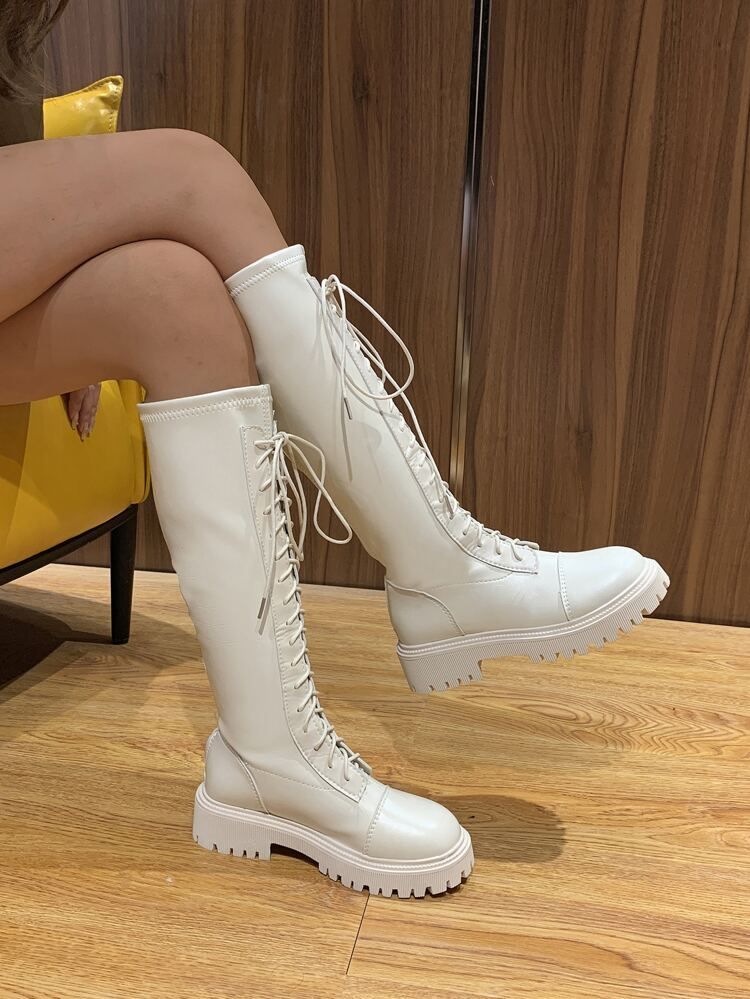 Lace-up Front Chunky Heeled Combat Boots | SHEIN