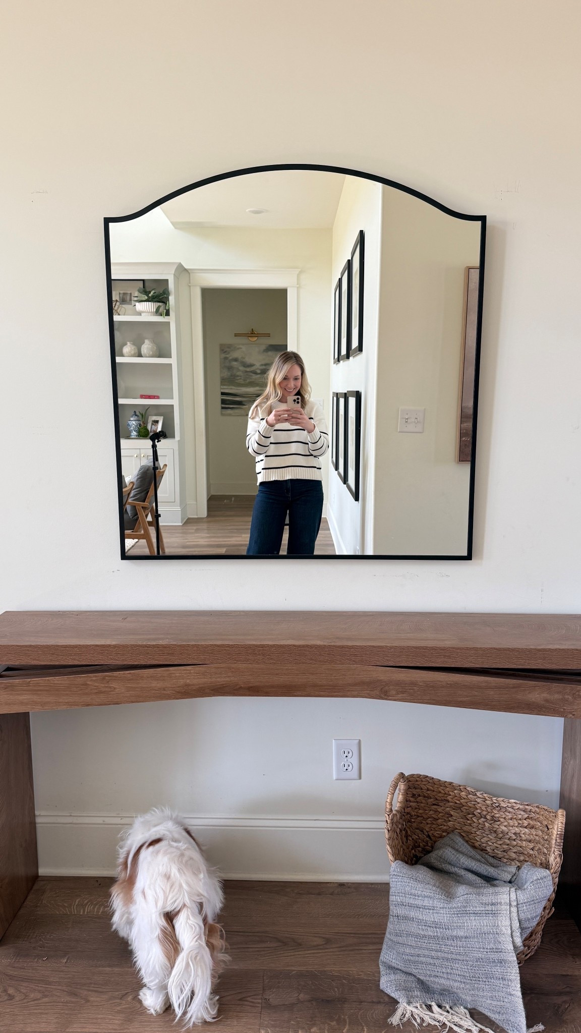 Our new black framed wall mirror from Wayfair is up and I love how it instantly opened up our entry 🤍 The thin frame and subtle curved top give it such a clean, elevated look.

If you’re working with a smaller space, this console is a great option. It’s only 12 inches deep, so it fits beautifully in a narrow entryway while still giving you styling space.

I’ve linked everything for you below ✨

#LTKHome
