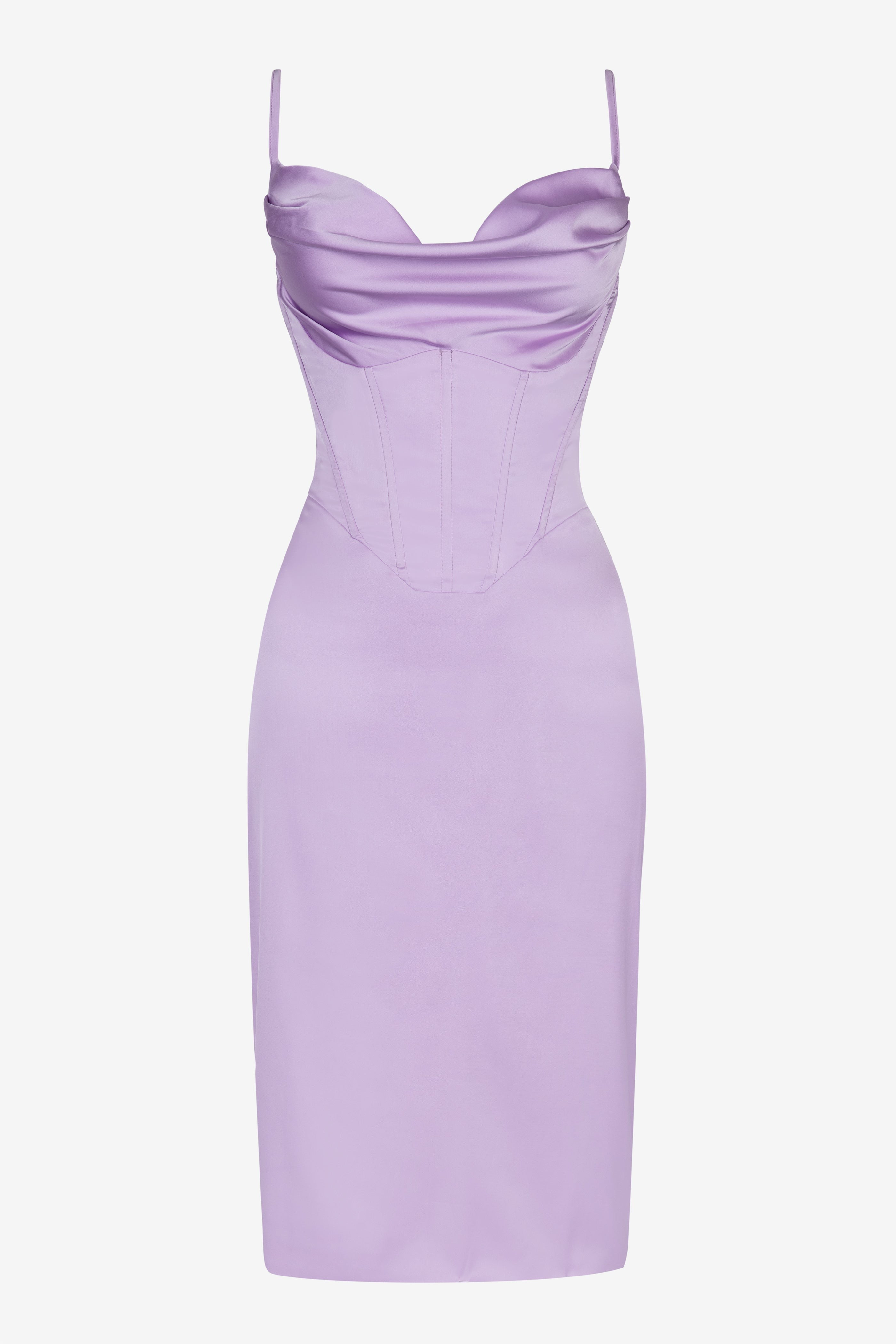 Lilac corset satin slip midi dress | Heiress Beverly Hills