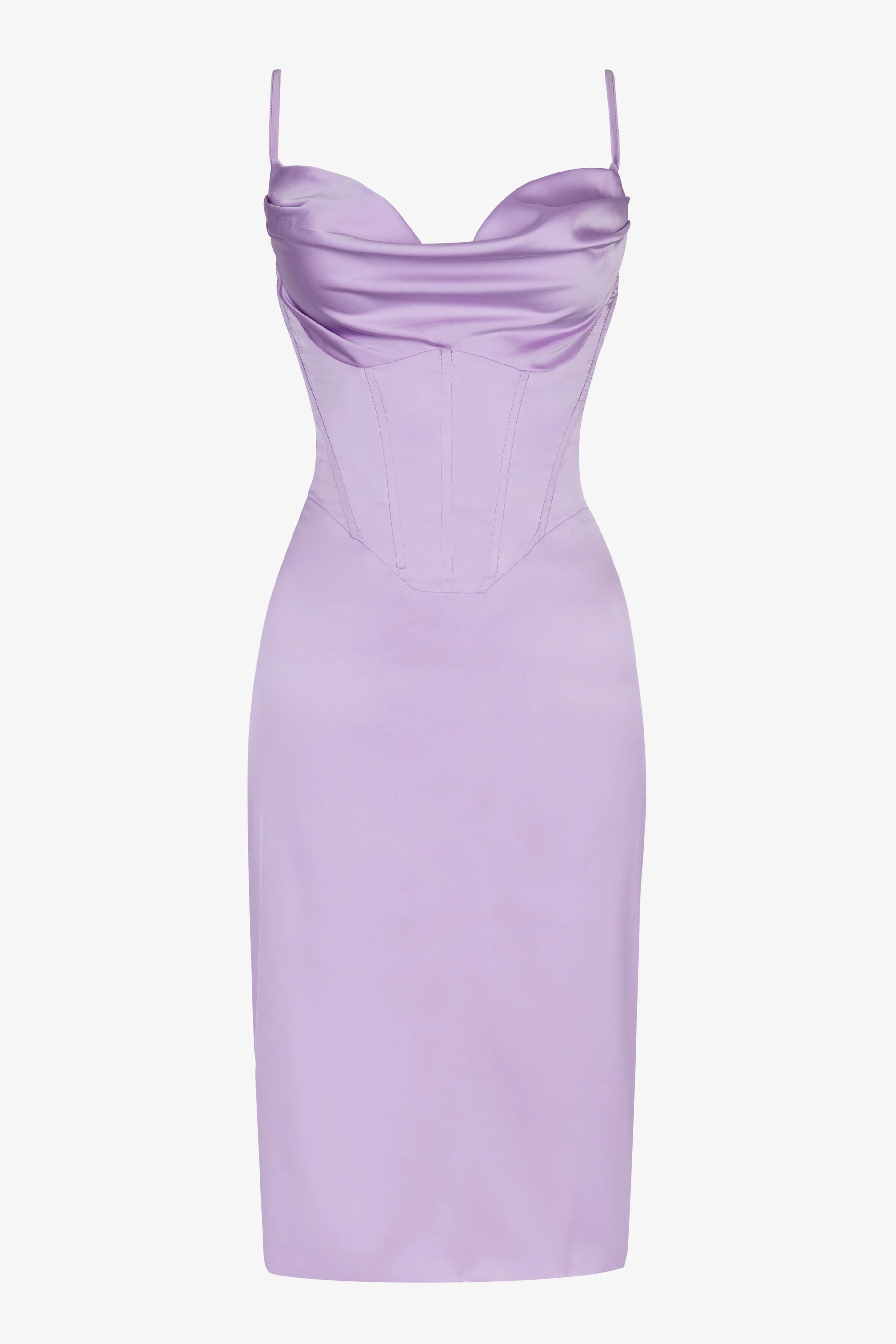 Lilac corset satin slip midi dress | Heiress Beverly Hills