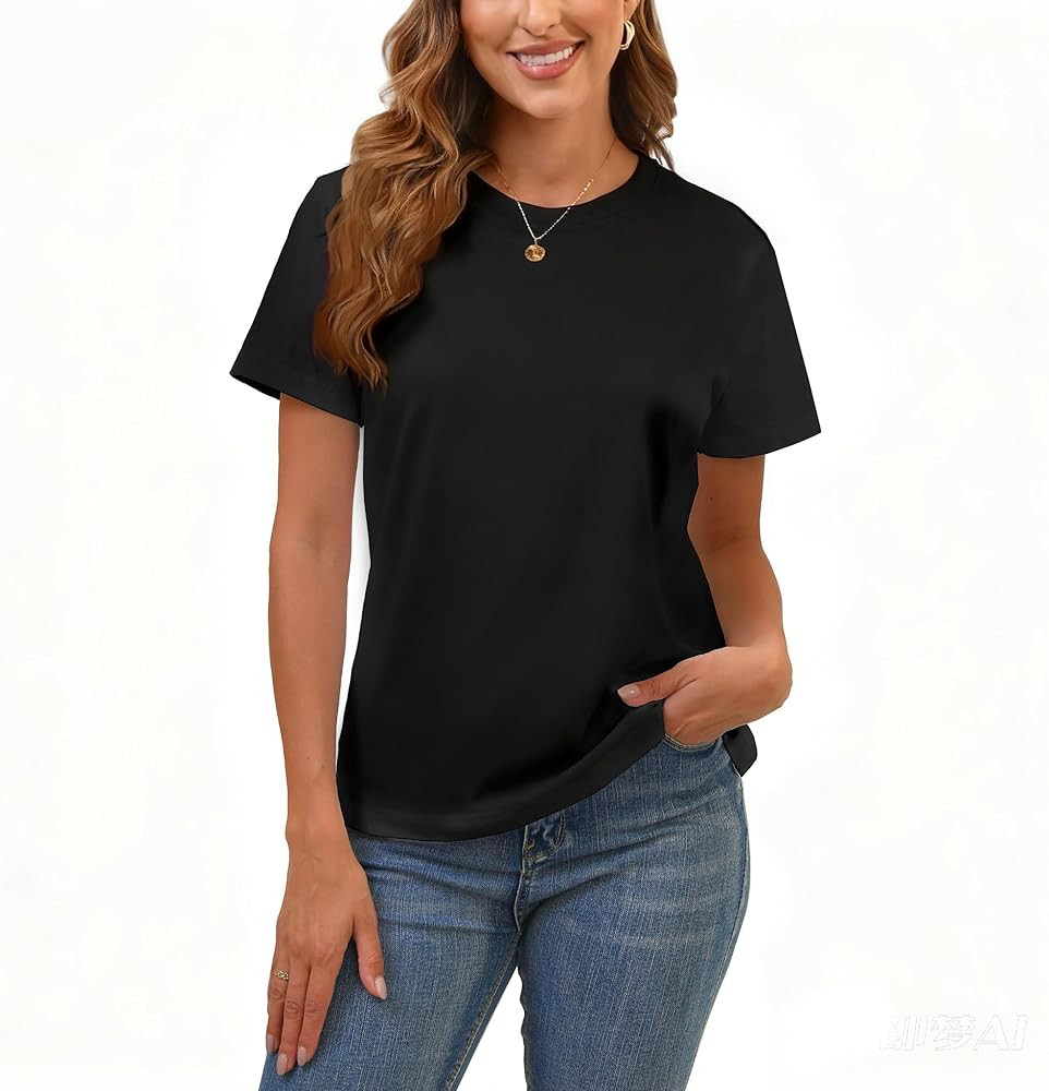 Cotton Basic T Shirts for Women,Crew Neck Short Sleeve Summer Shirts,Solid Loose Fit Tshirt, Plai... | Amazon (US)