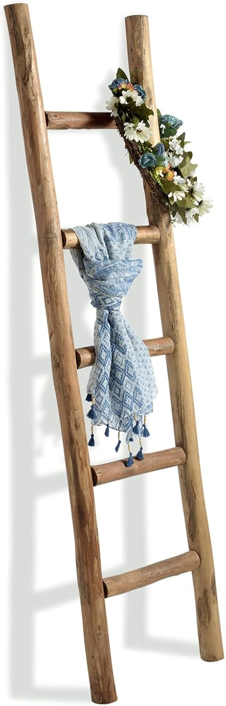 Amazon.com: FUIN Fully Assembled 5 Ft Wood Decorative Wall Leaning Blanket Ladders Bathroom Stora... | Amazon (US)