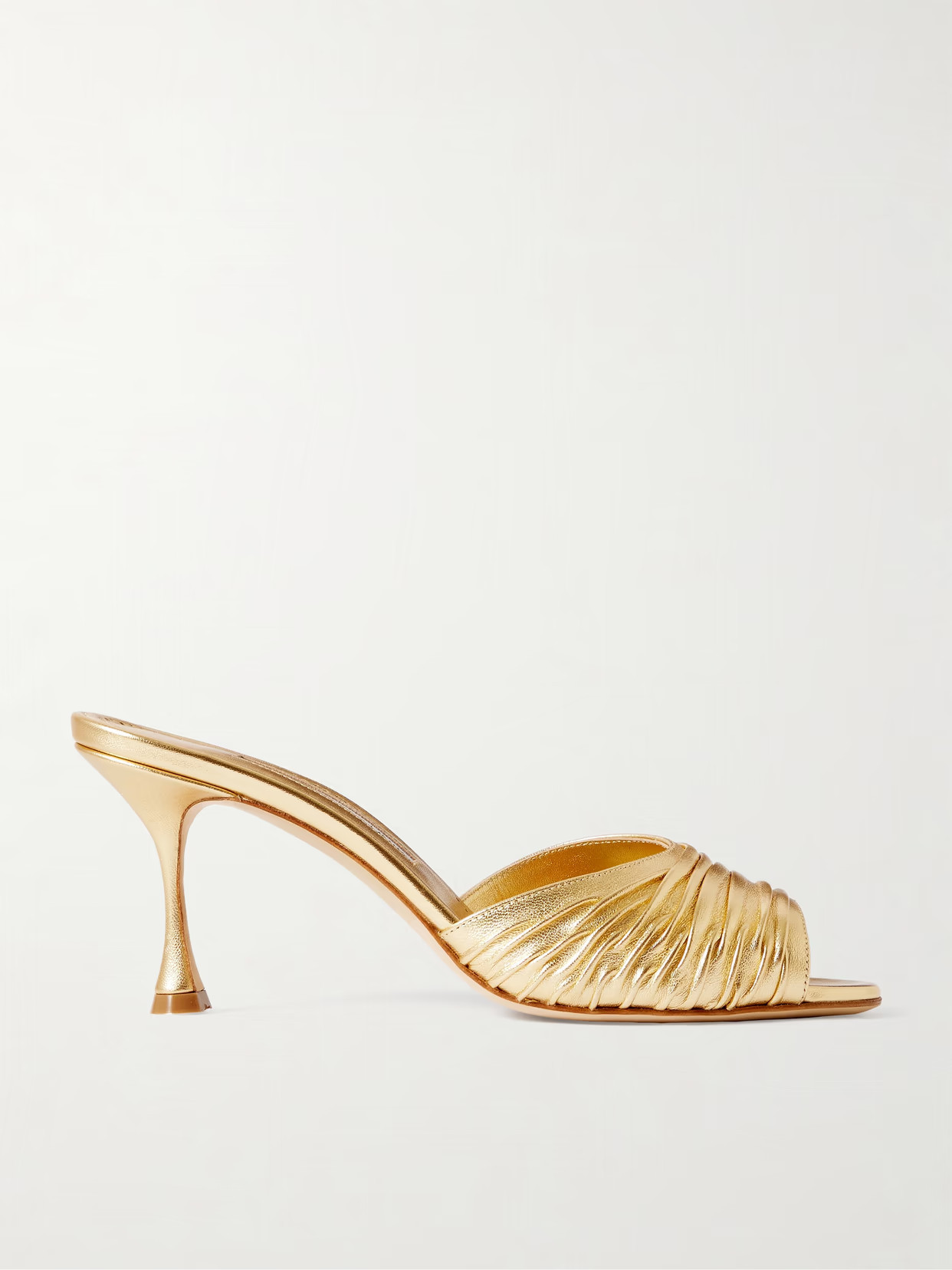 Manolo Blahnik - Pirua 70 Metallic Leather Mules - Gold | NET-A-PORTER (US)