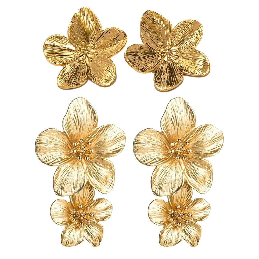 Blumen Ohrringe: Gold Doppelschichtige Blume Baumeln - Modisches Statement für Hochzeit und Allt... | Amazon (DE)