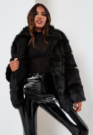 Missguided - Black Pelted Faux Fur High Collar Coat | Missguided (US & CA)