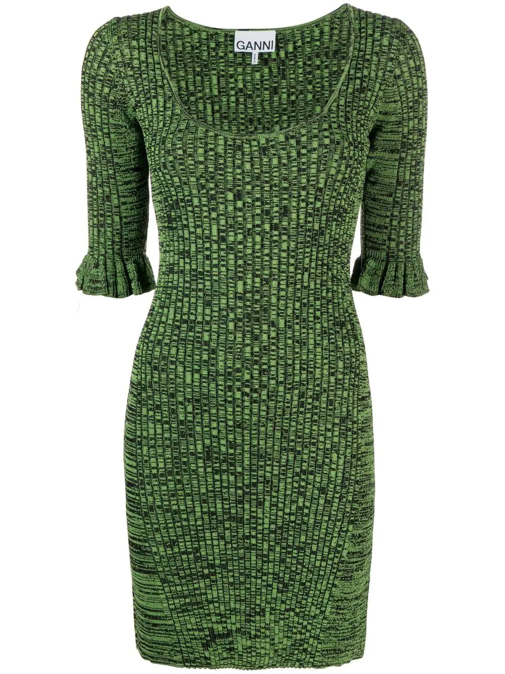 GANNI flounce-sleeve mélange minidress - Green | Farfetch Global